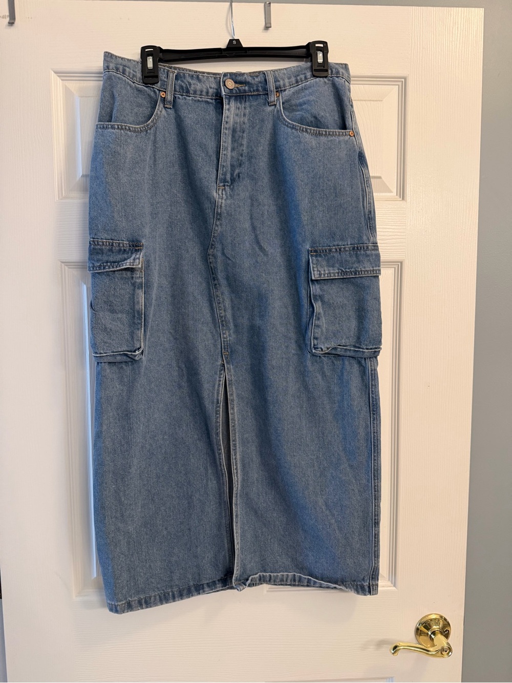 Sincerely Jules Light Blue Denim Cargo Midi Skirt